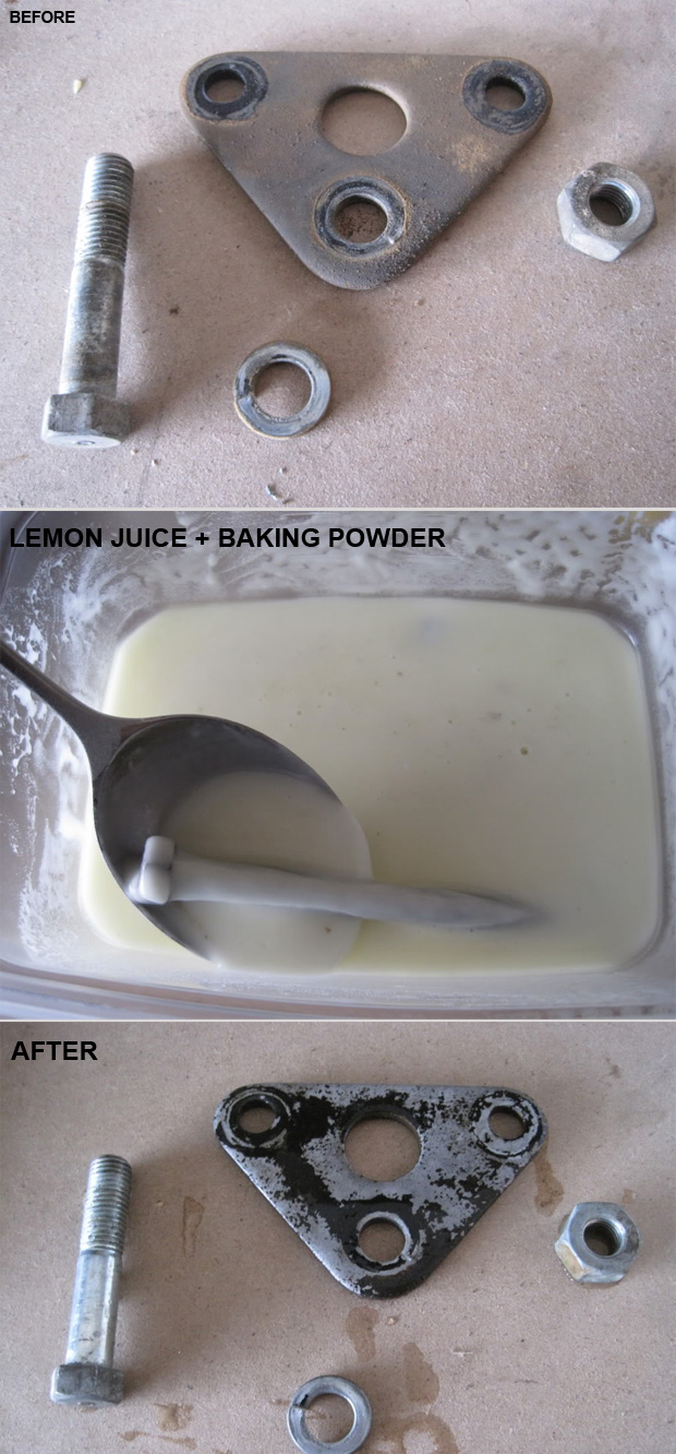 13 Home Cleaning Tips Using Normal Household Ingredients - Use equal amounts of lemon juice and baking soda to help remove rust from metal parts.