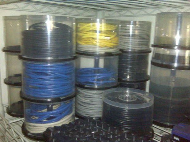 18 Upcycling Ideas - Use CD spindles to store wires and cables.