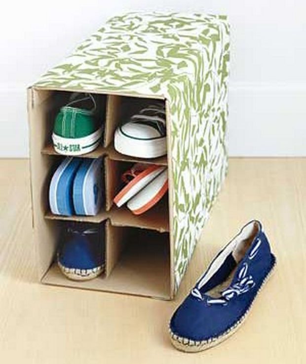 Transform a wine box into a decorative shoe box.