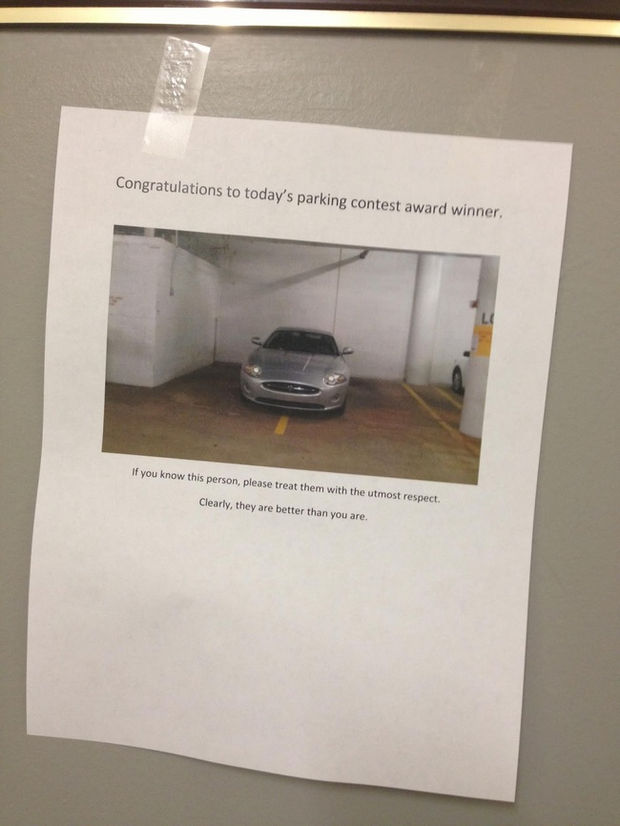 Congratulations to today's parking contest award winner.