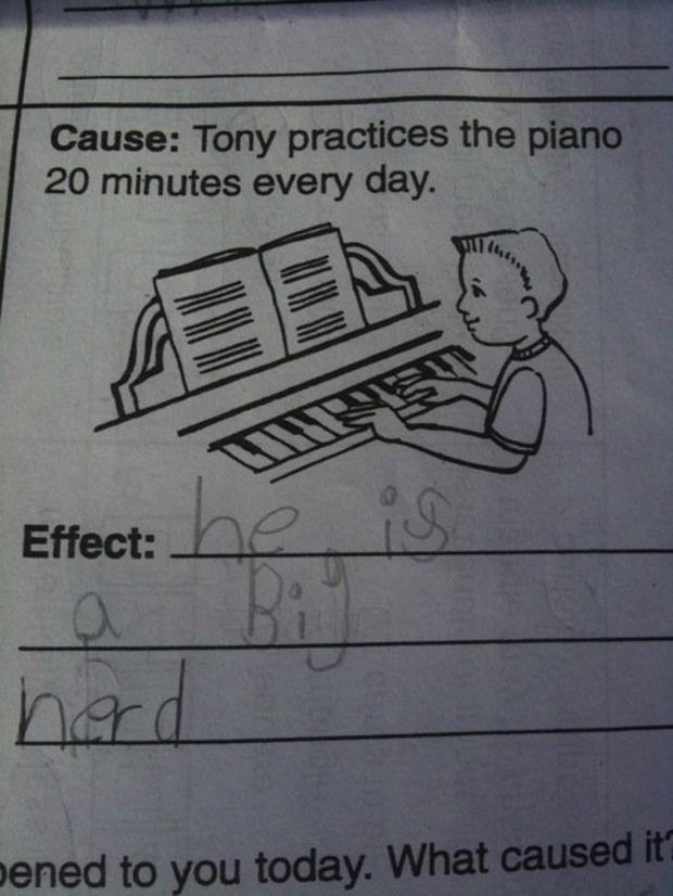 29 Funny Test Answers - Tony practices the piano 20 minutes every day.