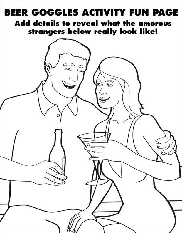 Coloring Books for Grownups - Beer goggles activity fun page