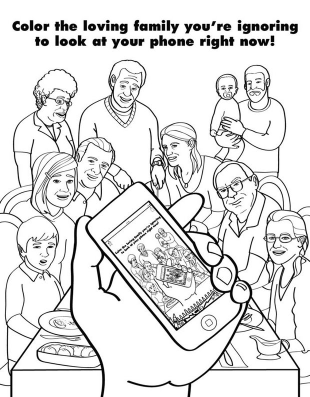 Coloring Books for Grownups - Color the loving family you're ignoring to look at your phone right now!