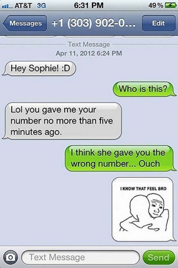 16 Funny Wrong Number Texts - That's gotta hurt.