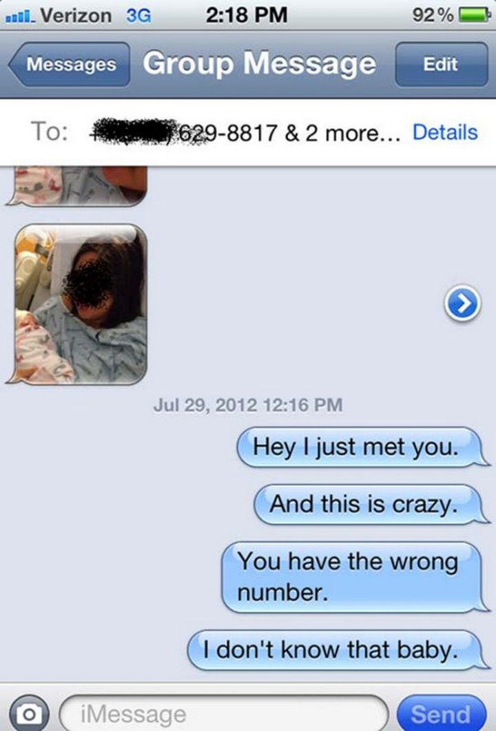 16 Funny Wrong Number Texts - "You gotta see the baby!"