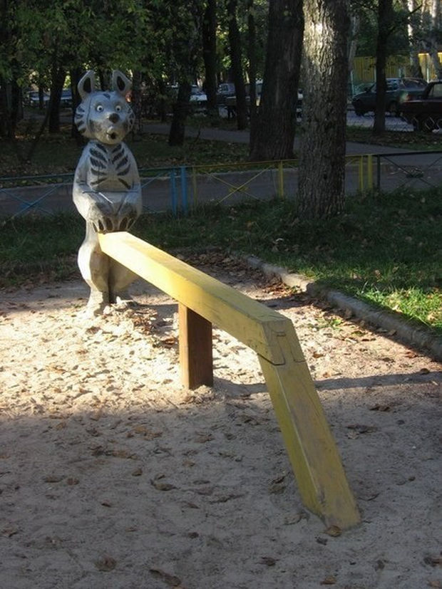 20 Creepy Playgrounds - He looks surprised because he has a bench for a penis.