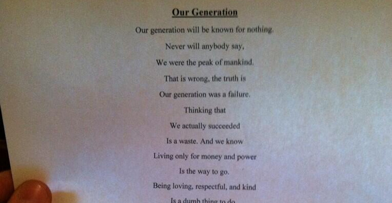14-Year-Old Writes Amazing Reverse Poem Called "Our Generation"