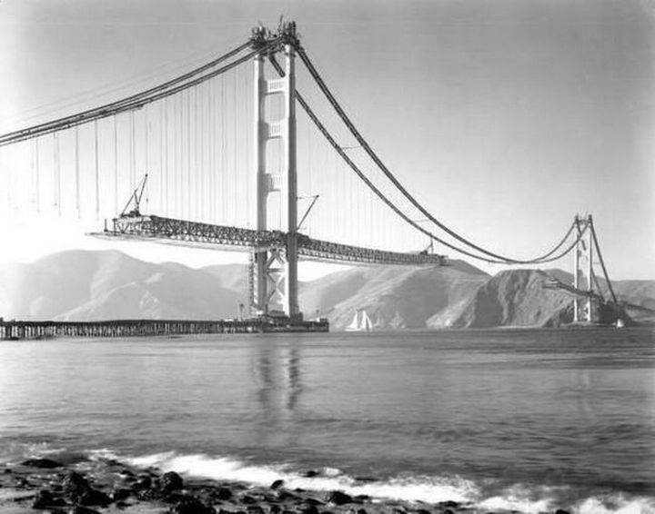 Construction of the Golden Gate bridge in 1937.