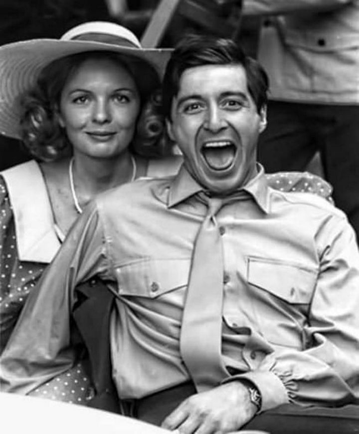 Diane Keaton and Al Pacino on set of The Godfather in 1972.