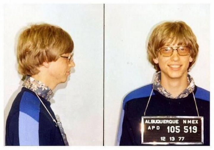 Bill Gates' mug shot (22 years old) for driving without a license in Albuquerque, New Mexico in 1977.