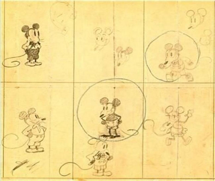 Early concept drawings of Mickey Mouse by Walt Disney in 1928.