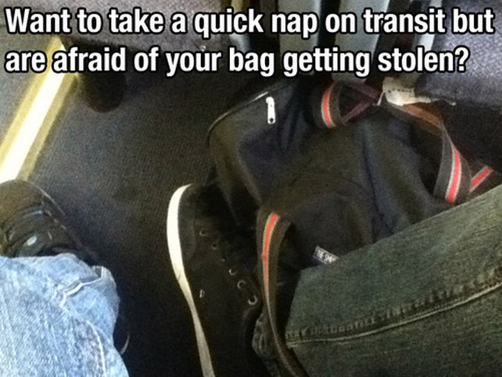 52 Cleaning and Life Hacks - Want to take a quick nap on the transit but are afraid of your bag getting stolen?