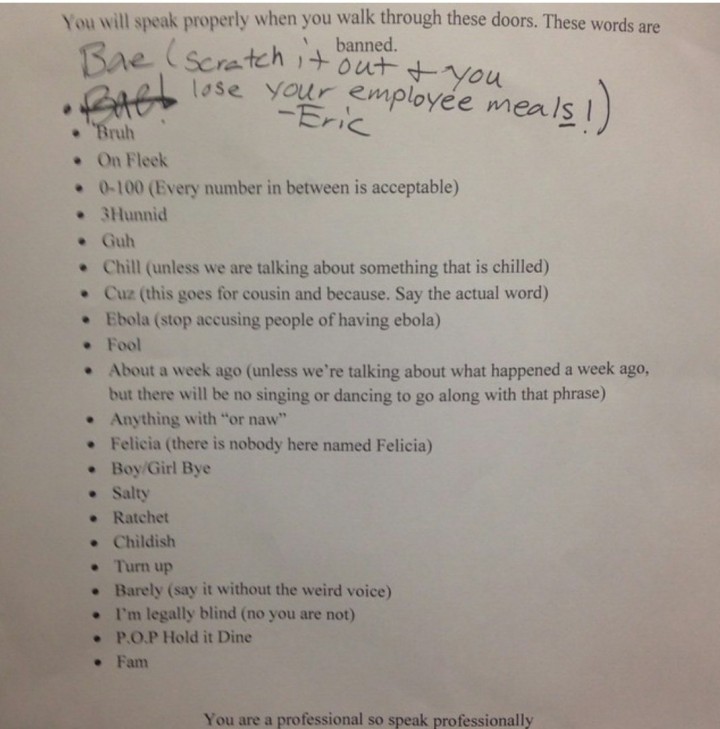 A Chick-fil-A Manager's List of Banned Slang Words