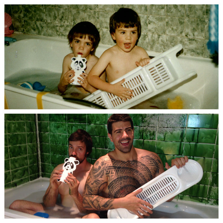Two Brothers Recreate Childhood Photos for Their Parents Anniversary Present.