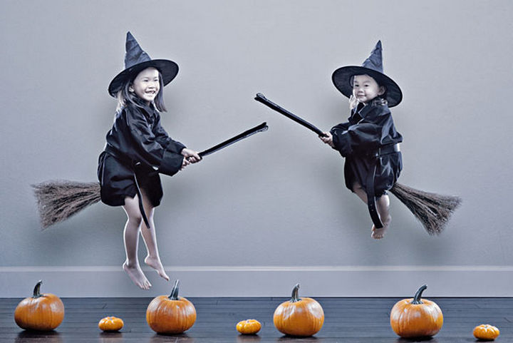 Kristin and Kayla - Adorable little witches getting ready for Halloween.