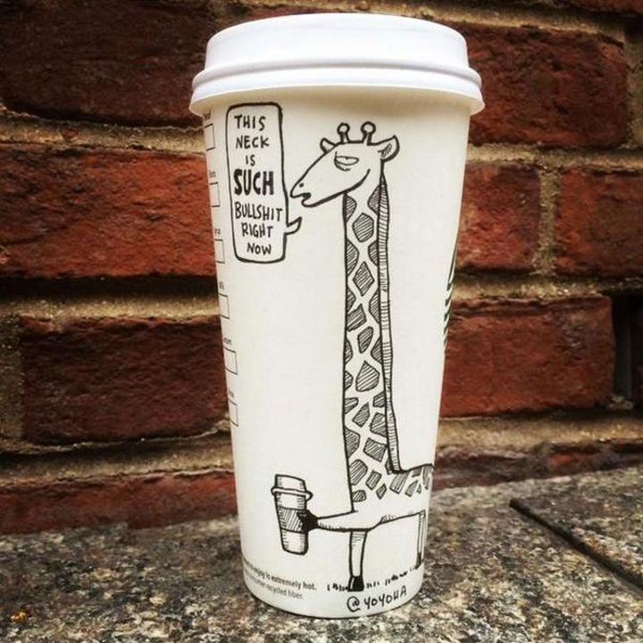 Starbucks Cup Drawings by Josh Hara - This neck is such bullshit right now.