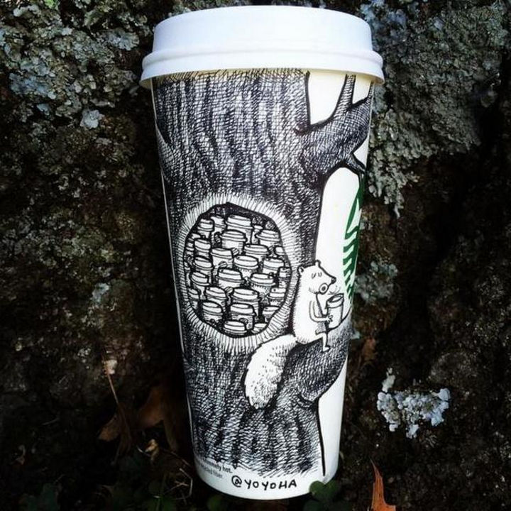 Starbucks Cup Drawings by Josh Hara - 13) Stockpiling.