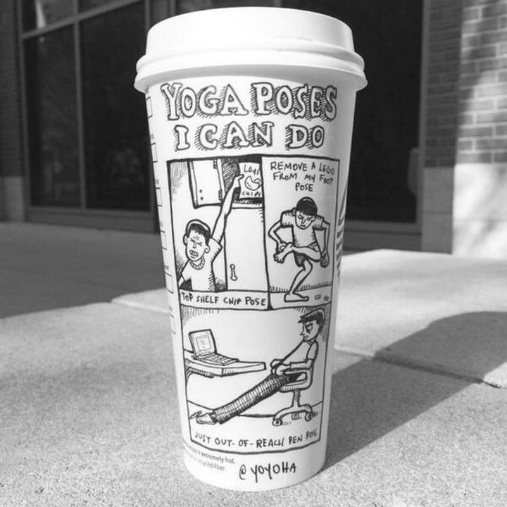 Starbucks Cup Drawings by Josh Hara - Yoga poses I can do.