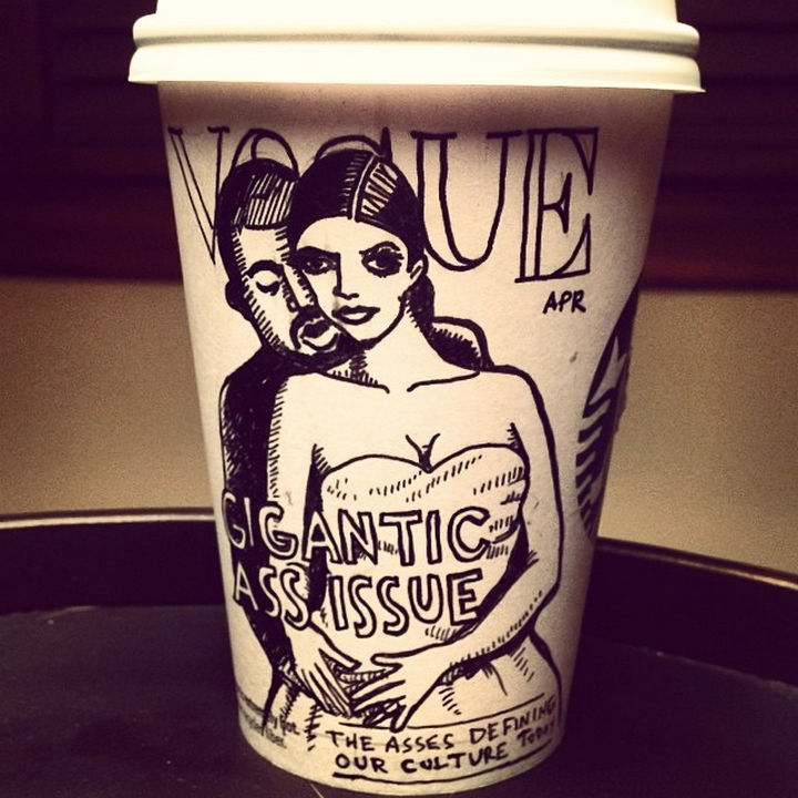 Starbucks Cup Drawings by Josh Hara - Vogue: Gigantic Ass Issue.