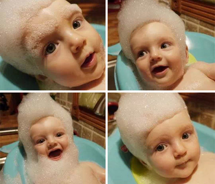 16 Super Dads Are Heroes to Their Kids - This father got a little creative with bubble beards for his son. So cute.