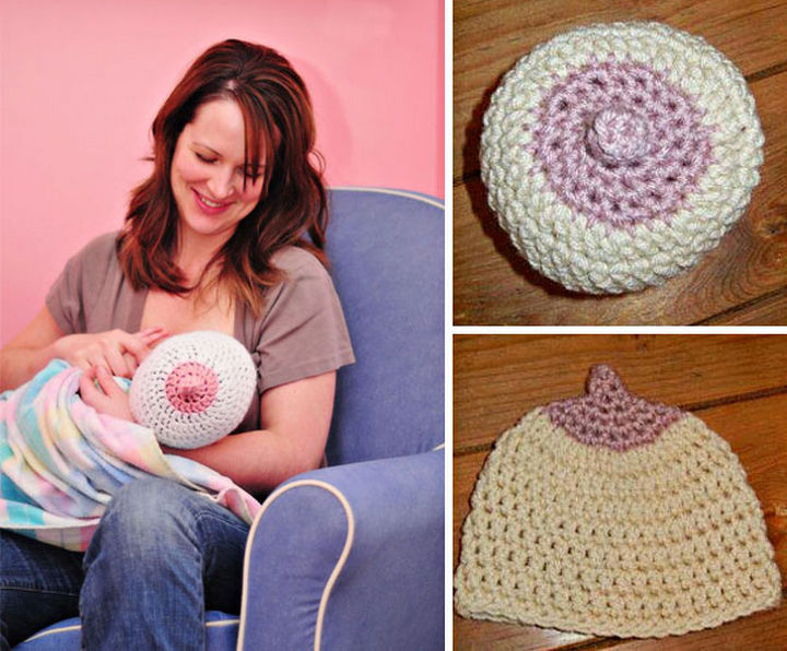 21 Crocheted Winter Hats - Baby Boobie Nursing Hat.