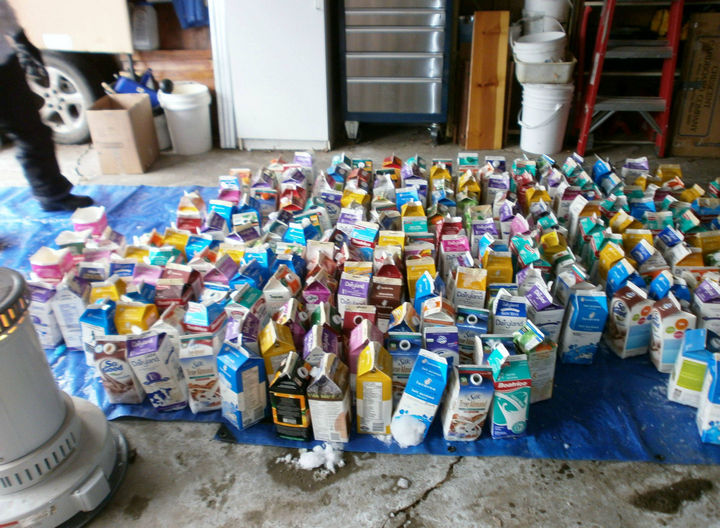 These are all of the milk cartons used to make the ice blocks. You can use less cartons but it will just take a little longer to build as you need to wait for each batch of blocks to freeze.