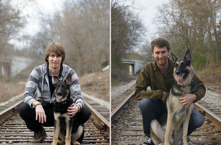 24 Before and After Photos of Pets and Their Humans - 4 year difference.