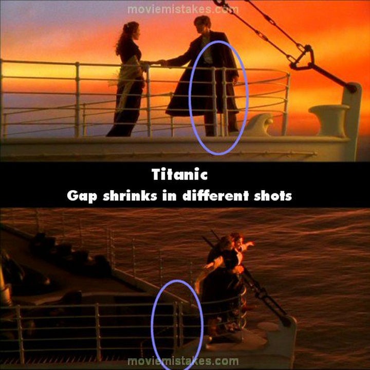 20 Titanic Movie Mistakes - Gap shrinks in different shots.