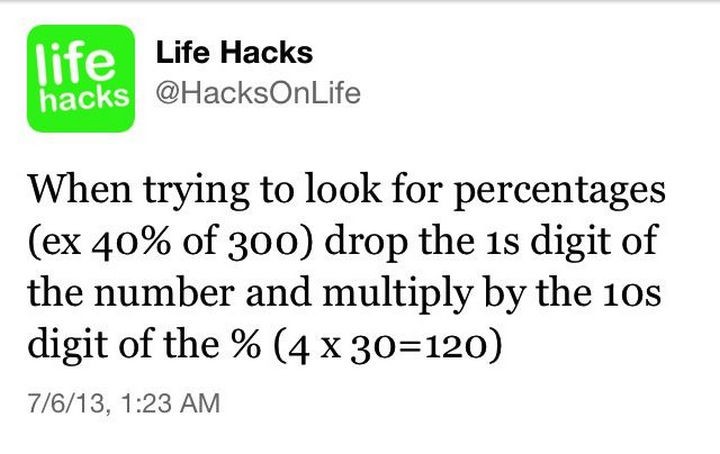 10 Math Tricks - Figure out percentages using this formula.