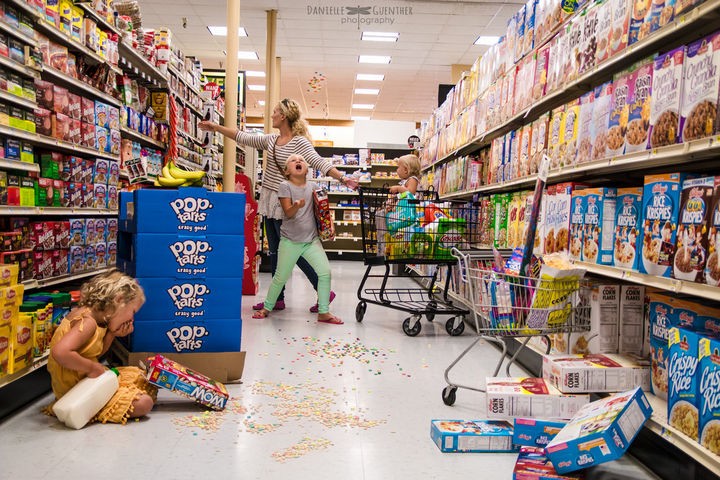 Bringing kids to the supermarket may involve some chills and spills.