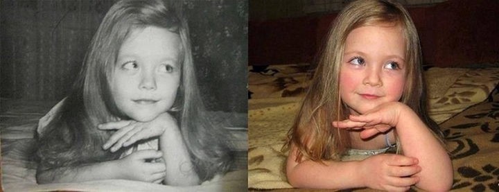 28 Identical Parent and Child Photos - Grandmother and granddaughter.