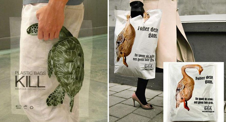 36 Social Awareness Posters - Global Action in the Interest of Animals (GAIA): Plastic Bags Kill - Keep our oceans clean.