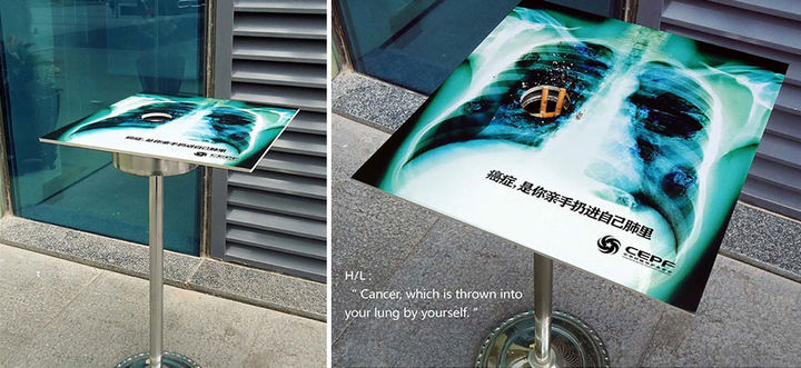 36 Social Awareness Posters - China Environment Protection Foundation (CEPF): Causing Cancer by Yourself.