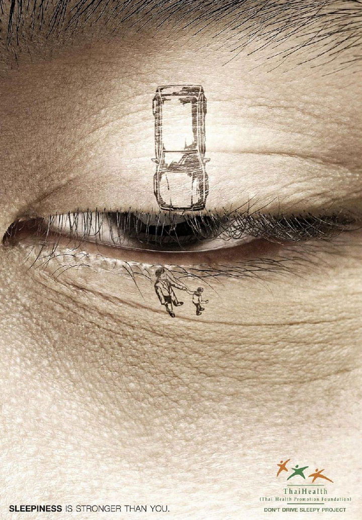 36 Social Awareness Posters - Thai Health Promotion Foundation: Sleepiness Is Stronger Than You. Don't Drive Sleepy.
