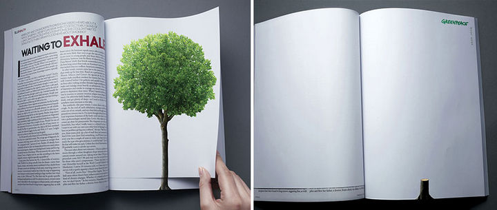 36 Social Awareness Posters - Greenpeace: Waiting to Exhale. Deforestation Continues with the Turn of a Page.