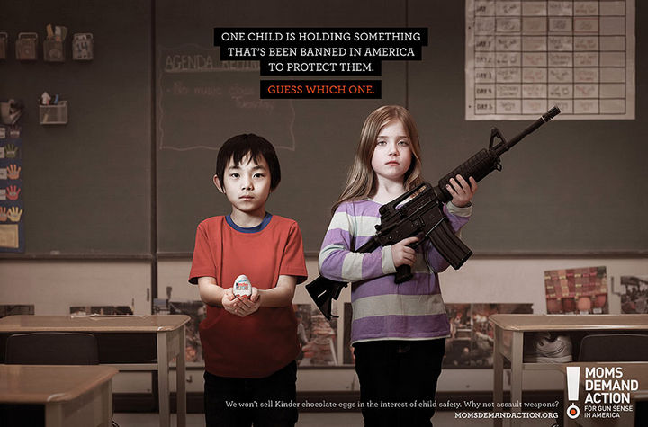 36 Social Awareness Posters - Moms Demand Action: One Child Is Holding Something That’s Been Banned In America To Protect Them. Guess Which One?