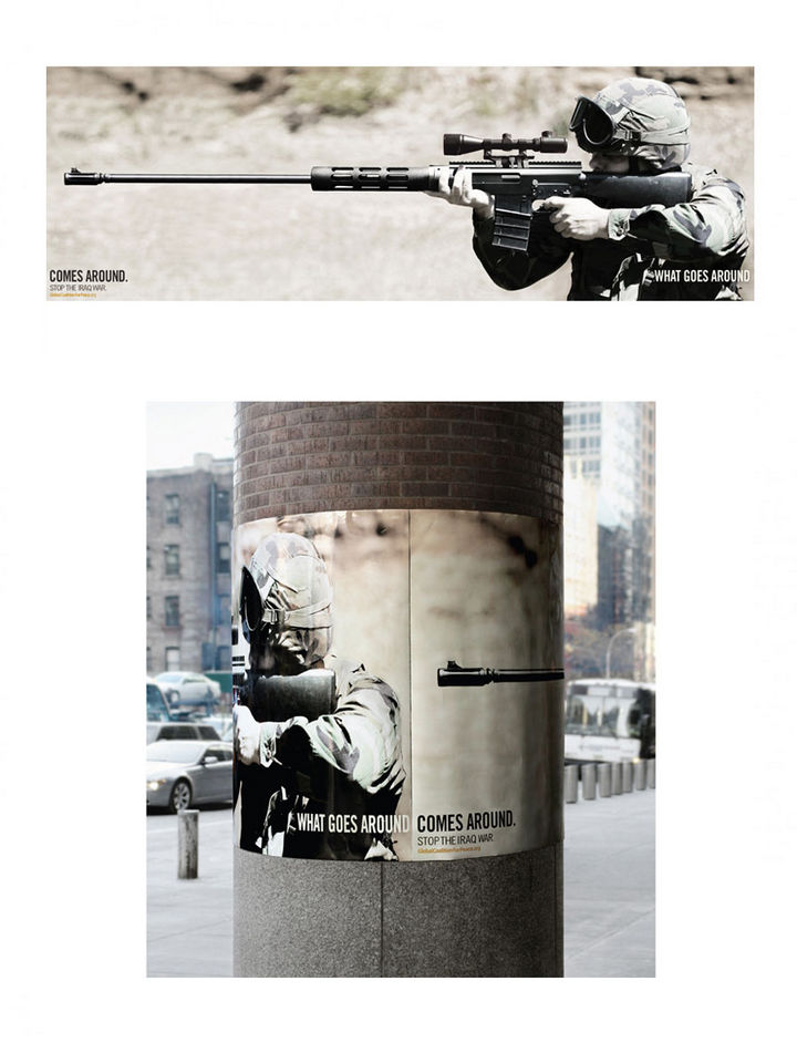 36 Social Awareness Posters - Global Coalition for Peace: What Goes Around Comes Around. Stop The Iraq War.