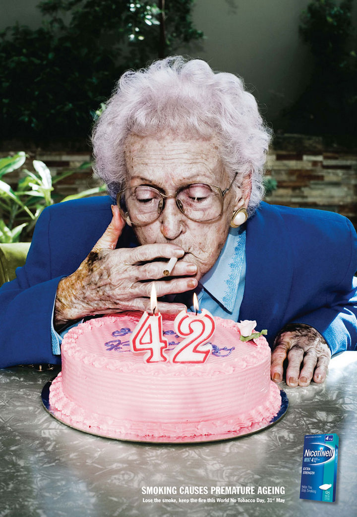 36 Social Awareness Posters - Nicotinell: Smoking Causes Premature Ageing.