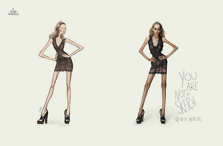 36 Social Awareness Posters - Star Models: You Are Not a Sketch. Say No to Anorexia.
