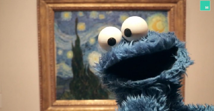 Cookie Monster Ponders Deep Thoughts about Food.