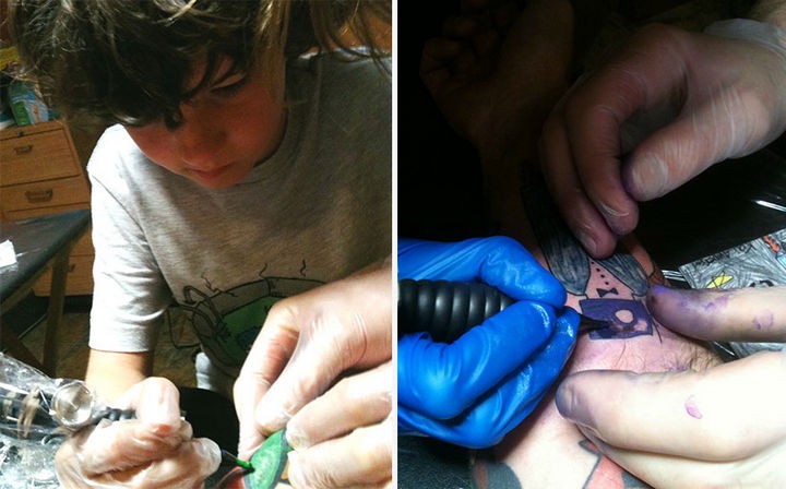 Now 11, Kai has taken an interest in doing the tattoos himself and you can tell he loves it.