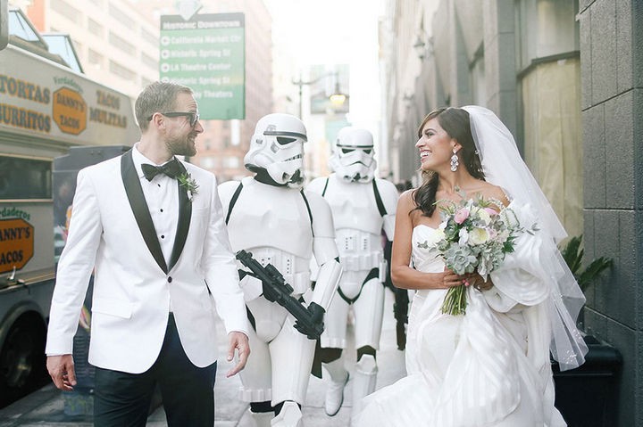 The couple even had Stormtroopers escort them to their wedding.