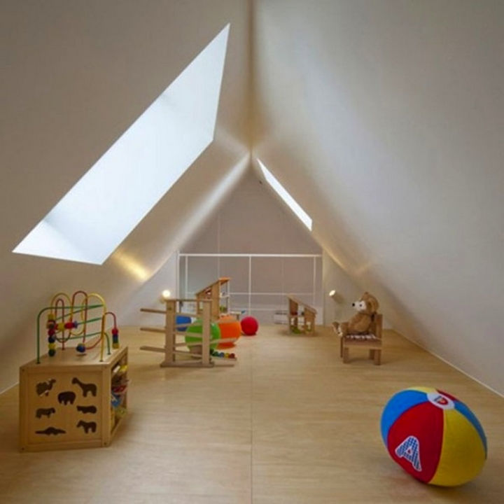 Small House Design in Japan - The two-story home includes a loft that features a playroom for the kids but it can also be used as a home office.