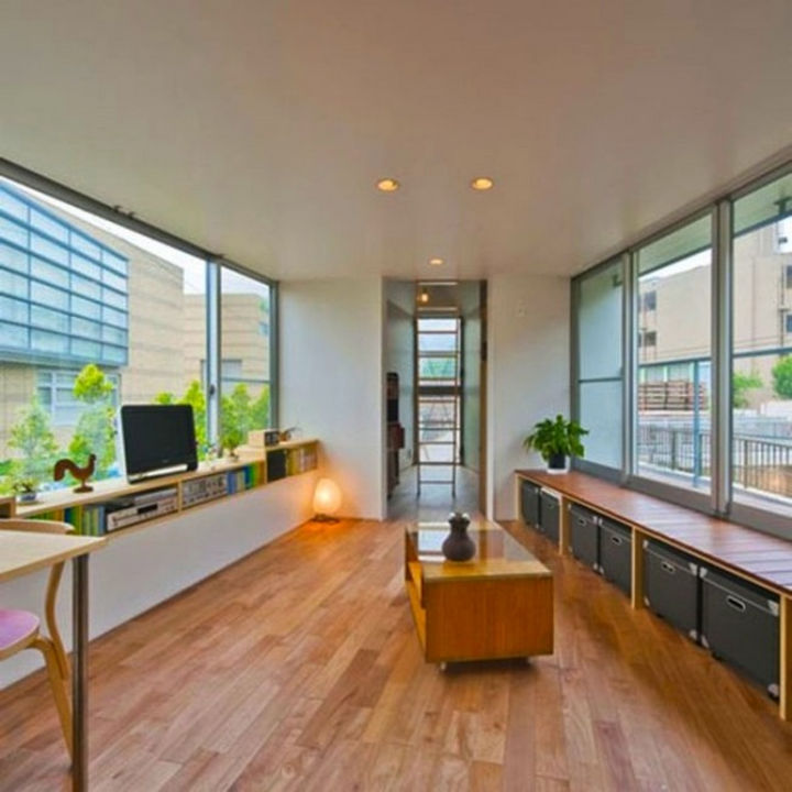 Small House Design in Japan - The living room has windows on both sides which lets natural light enter the room and creates an even greater sense of space.