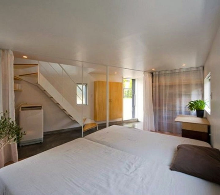 Small House Design in Japan - Curtains are used to provide privacy in the bedrooms.