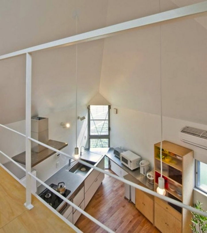 Small House Design in Japan - The loft also offers a great view of the kitchen and dining area.