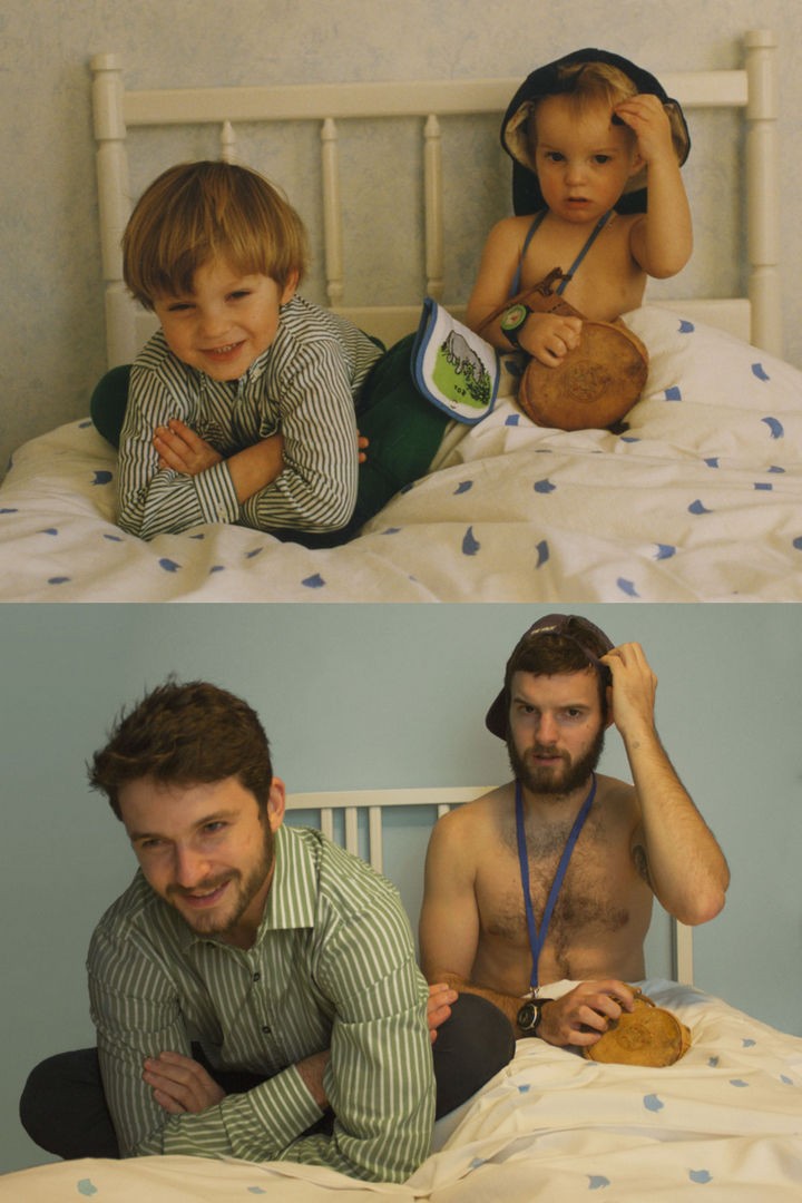 The Luxton brothers hanging out on the bed.