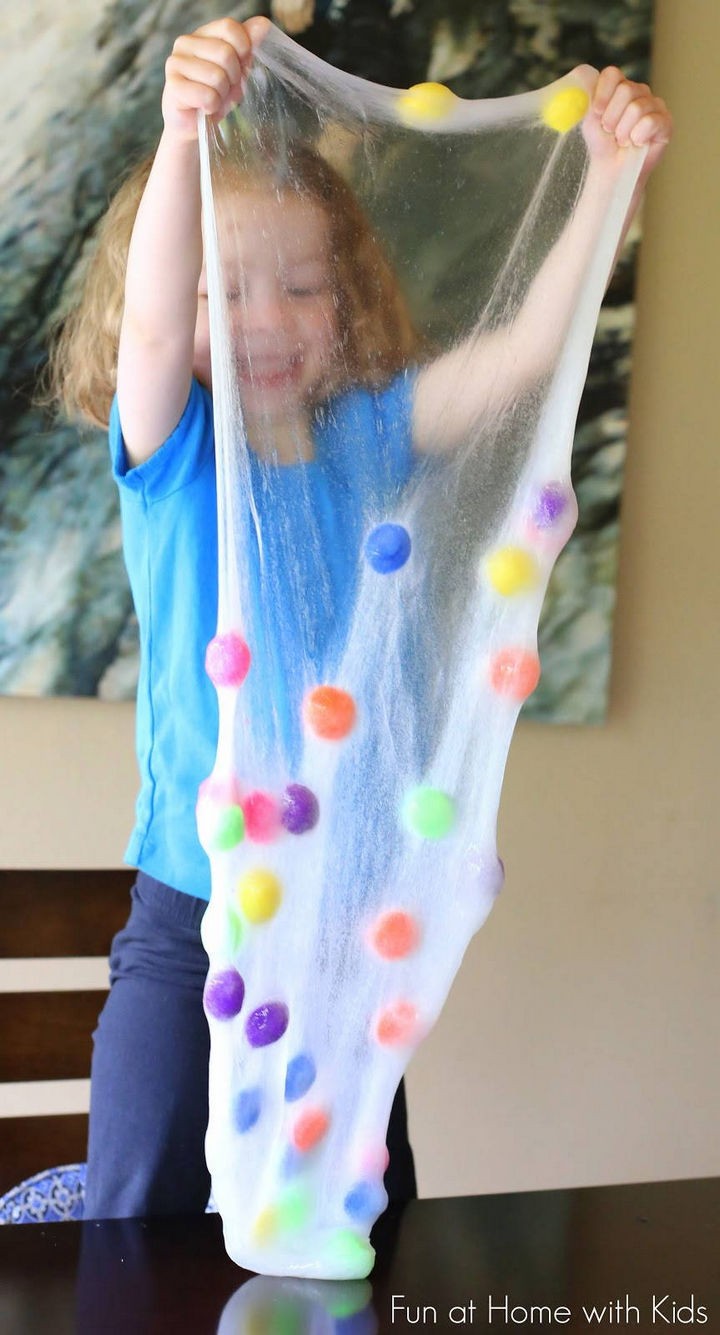 Play with gooey polka-dot slime that can stretch over 9 feet!