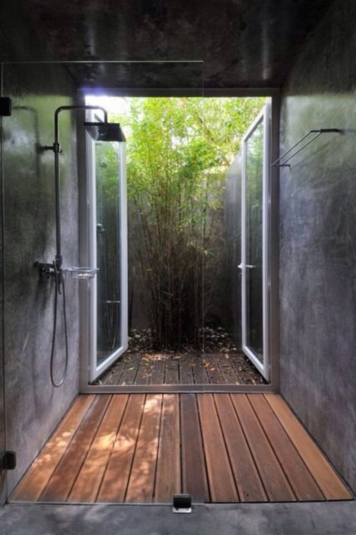 13 Beautiful Showers - Shower with doors leading outside.