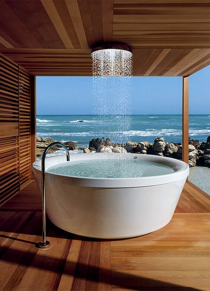 13 Beautiful Showers - Outdoor rainfall shower with ocean view.